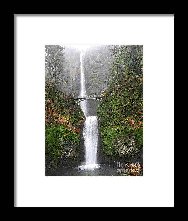 Multnomah Falls Framed Print featuring the photograph Multnomah Falls -Autumn Mist by Scott Cameron
