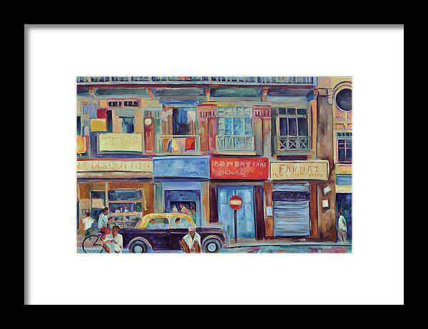 Mumbai Shops Framed Print featuring the painting Mumbai Business District by Ginger Concepcion