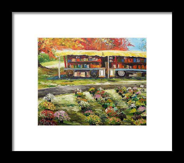 Mums. Fall Framed Print featuring the painting Mums at Market by John Williams