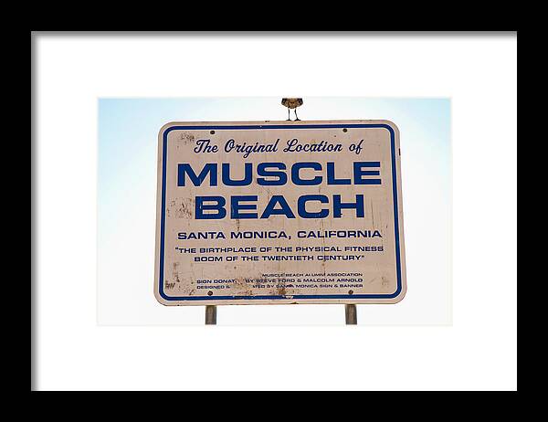 Original Muscle Beach Sign Framed Print featuring the photograph Muscle Beach Sign by Robert Hebert