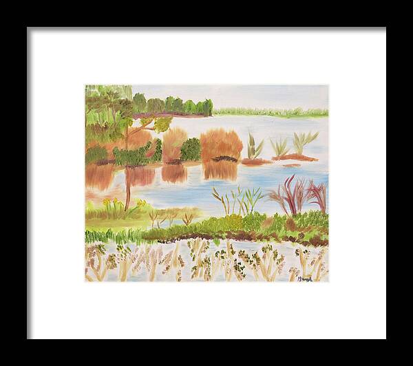 Swampland Framed Print featuring the painting Muscle Shoals Singing Waters by Meryl Goudey