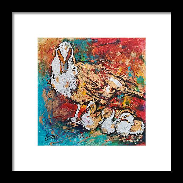Muscovy Duck And Ducklings. Birds Framed Print featuring the painting Muscovy Ducklings by Jyotika Shroff
