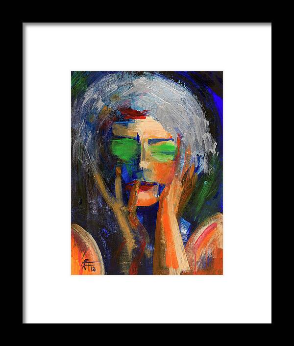 Portrait Framed Print featuring the painting Muse Thinking by Walter Fahmy