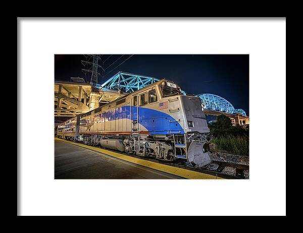 Railroad Tracks Framed Print featuring the photograph Music City Star commuter train at Nashville TN by Jim Pearson