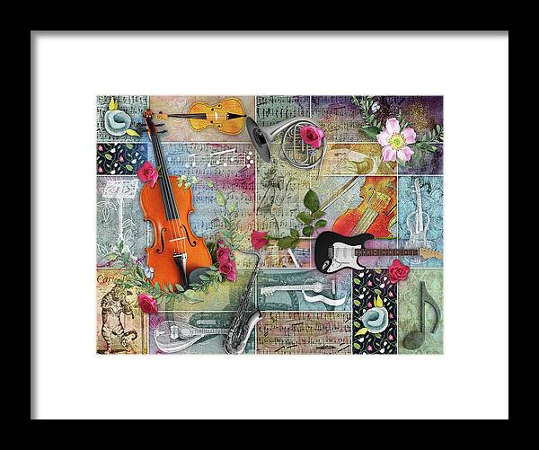 Musical Framed Print featuring the digital art Musical Garden Collage by Linda Carruth