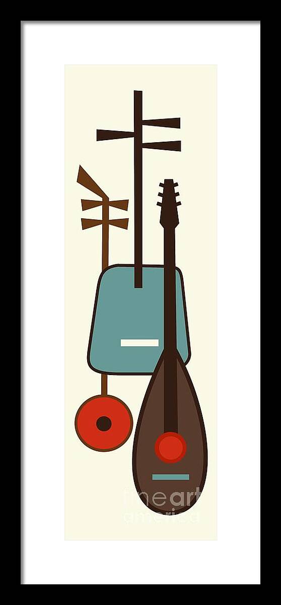 Mid Century Modern Framed Print featuring the digital art Musical Instruments 1 by Donna Mibus