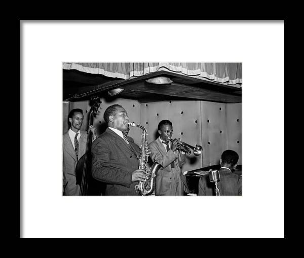 Charlie Parker Framed Print featuring the photograph Music's Golden Era - Charlie Parker And Miles Davis 1947 by Mountain Dreams