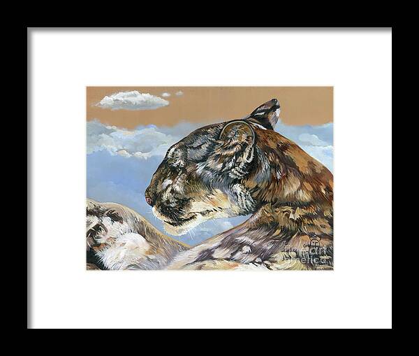 Cougar Framed Print featuring the painting Musings of a sky blue mind by J W Baker