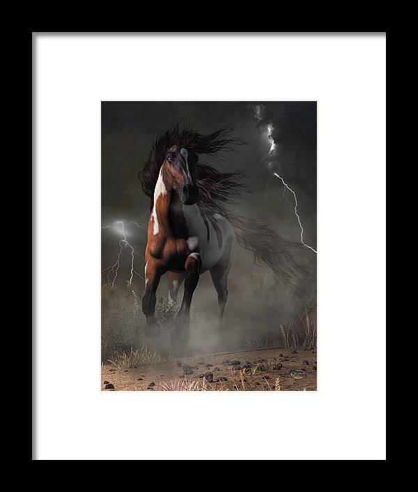 Horse Framed Print featuring the digital art Mustang Horse in a Storm by Daniel Eskridge