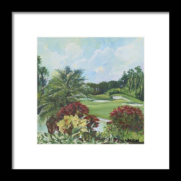 Golf Course Framed Print featuring the painting My Backyard Florida Acrylic Painting Art by Shelley Overton