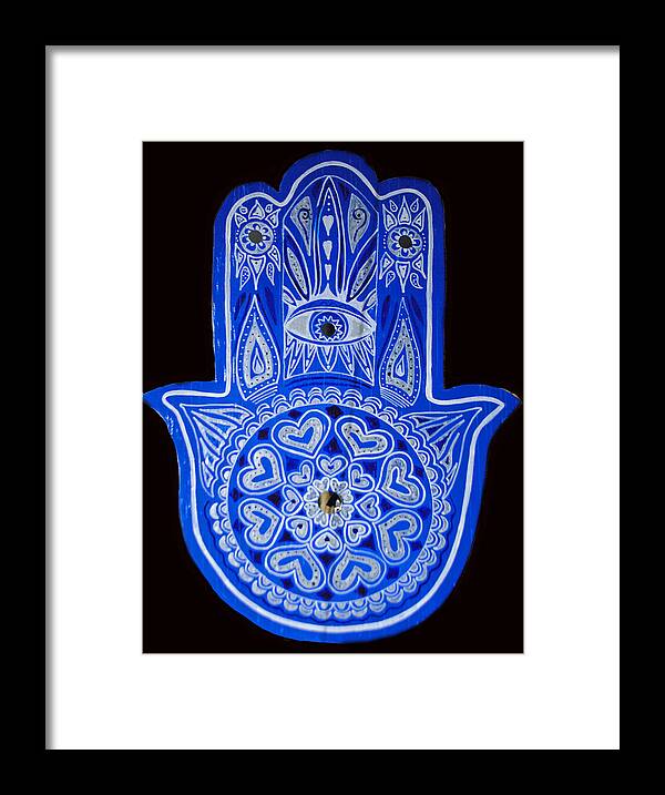 Blue Hamsa Framed Print featuring the painting My Blue Hamsa by Patricia Arroyo