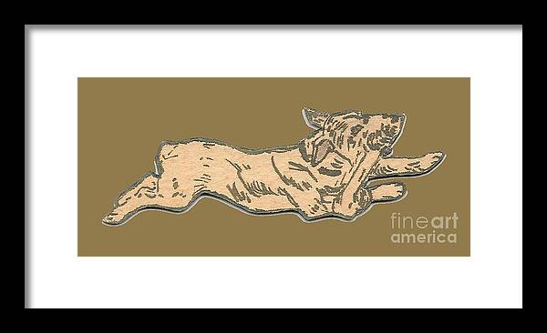 Elna Brodie Niccolls Framed Print featuring the drawing My Dog Tricksy Chewing a Bone by Donna L Munro