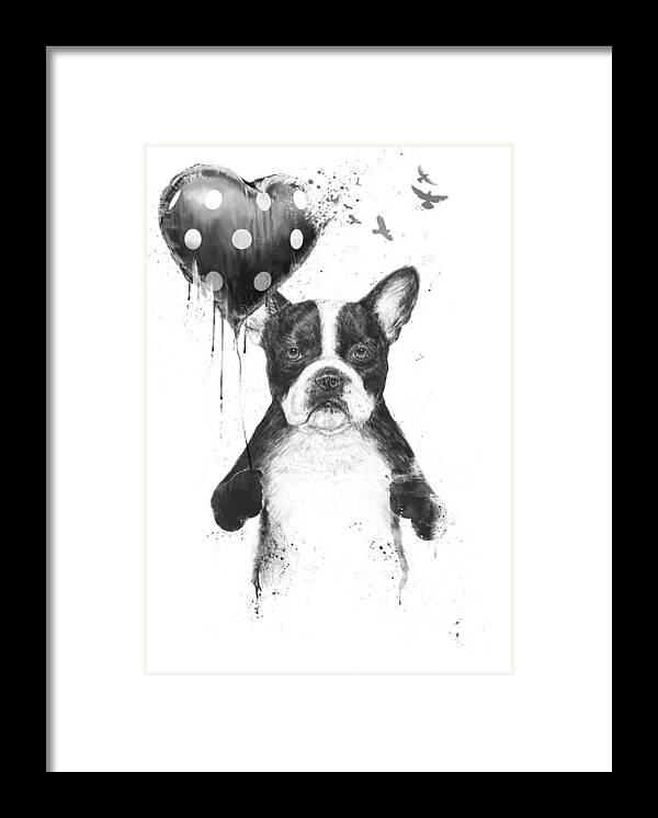 Bulldog Framed Print featuring the mixed media My heart goes boom by Balazs Solti