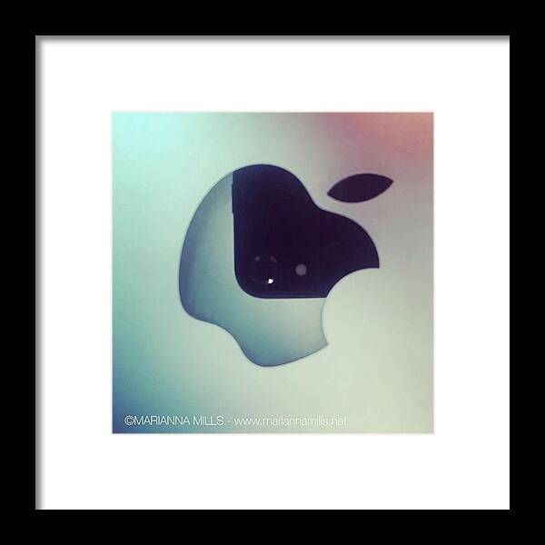 Designer Framed Print featuring the photograph My Iphone Reflection On My Macbook Pro by Marianna Mills