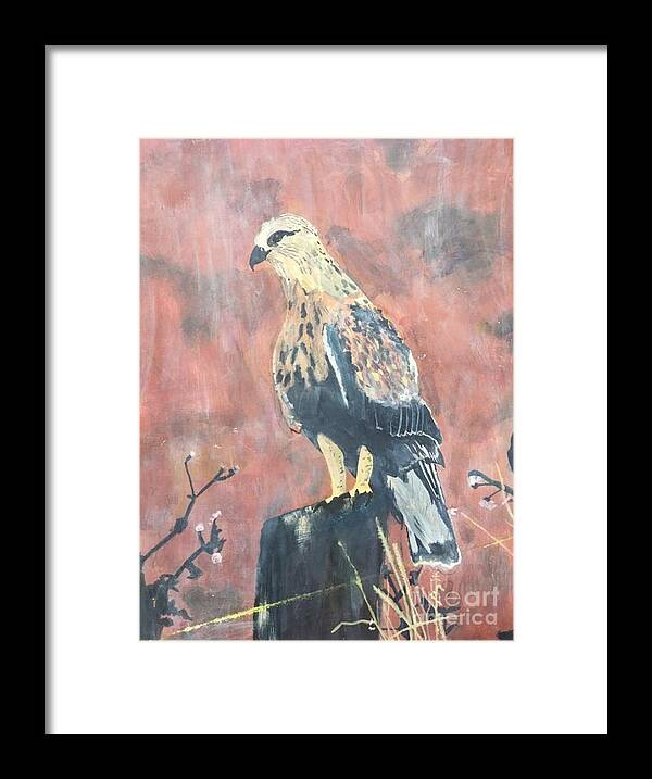 Hawk Framed Print featuring the painting My journey Begins by Chris Dippel