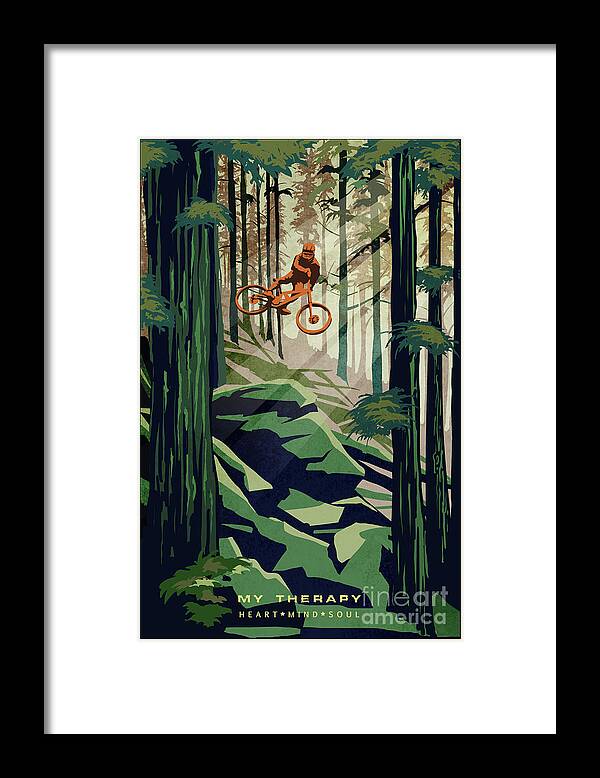 Mountain Bike Framed Print featuring the painting My Therapy by Sassan Filsoof