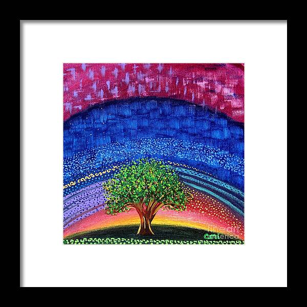 Tree Framed Print featuring the painting Tree at Nightfall by Corinne Carroll