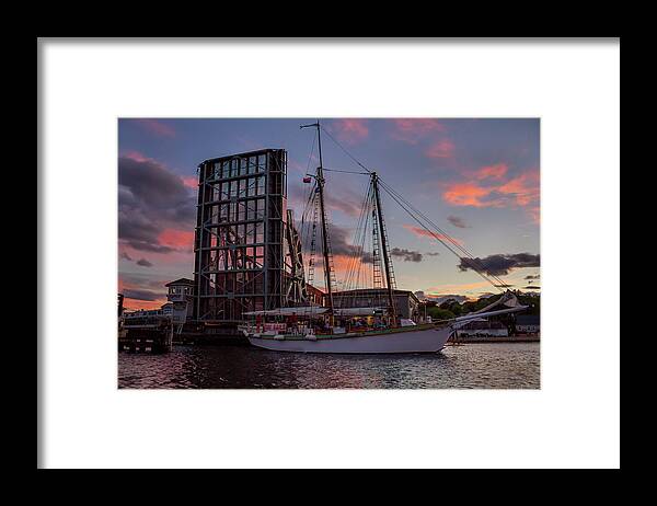 Mystic Framed Print featuring the photograph Mystic Drawbridge Sunset Cruse by Kirkodd Photography Of New England