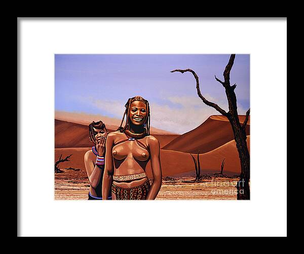 Namibia Framed Print featuring the painting Himba Girls Of Namibia by Paul Meijering