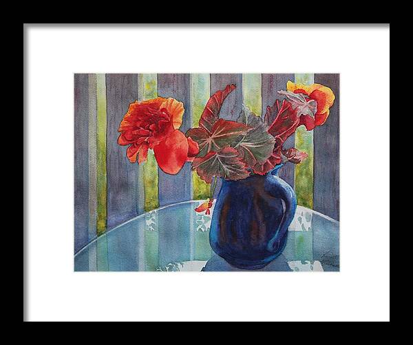 Blue Jug Framed Print featuring the painting Nancy's Begonias by Ruth Kamenev