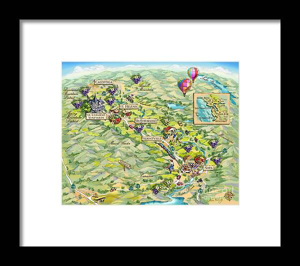 Napa Valley Framed Print featuring the painting Napa Valley Illustrated Map by Maria Rabinky