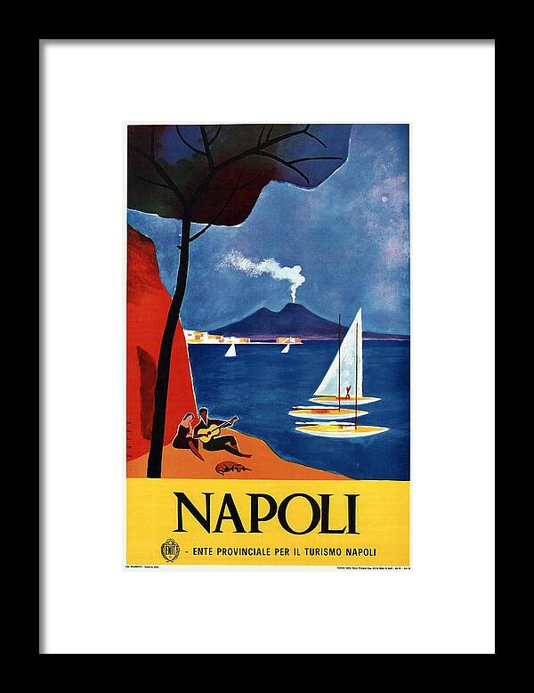 Napoli Framed Print featuring the mixed media Napoli - Naples, Italy - Beach - Retro Advertising Poster - Vintage Poster by Studio Grafiikka