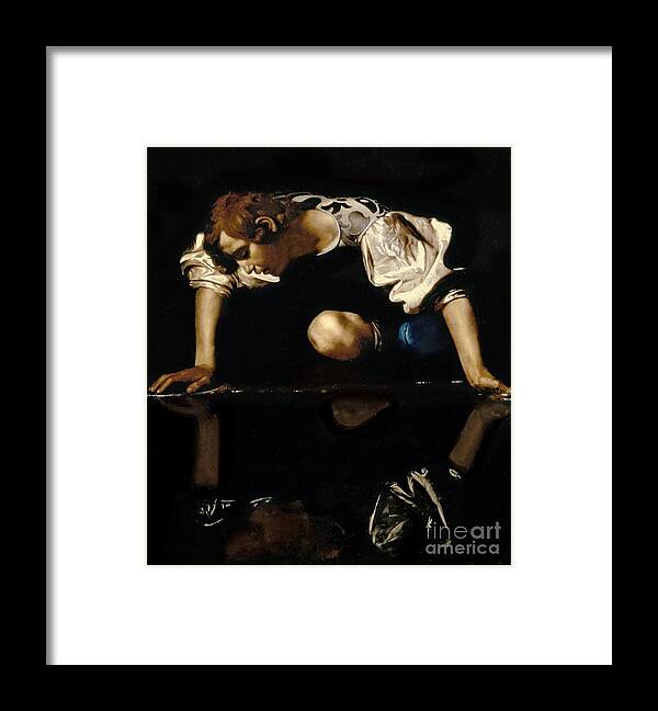 Narcissus Framed Print featuring the painting Narcissus by Caravaggio