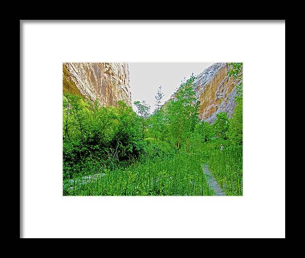 Narrows On Hog Canyon Trail On Tour Of The Tilted Rocks In Dinosaur National Monument Framed Print featuring the photograph Narrows on Hog Canyon Trail on Tour of the Tilted Rocks in Dinosaur National Monument, Utah by Ruth Hager