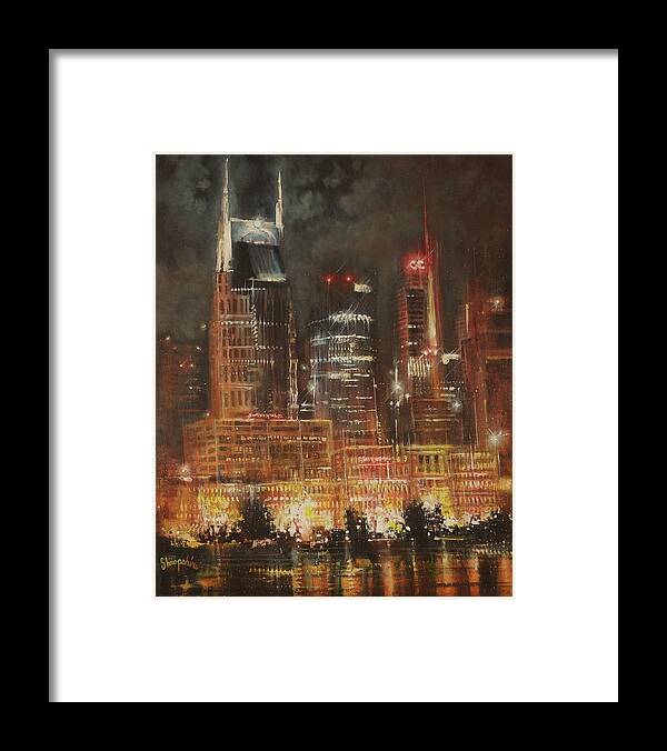 Nashville Framed Print featuring the painting Nashville Nights by Tom Shropshire