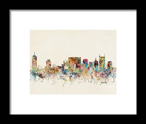 Nashville Framed Print featuring the painting Nashville Tennessee Skyline by Bri Buckley