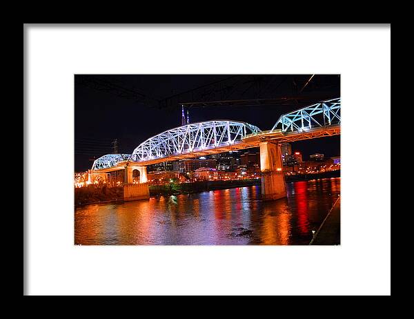 Nashville's Pedestrian Bridge Framed Print featuring the photograph Nashville's Pedestrian Bridge by Lisa Wooten