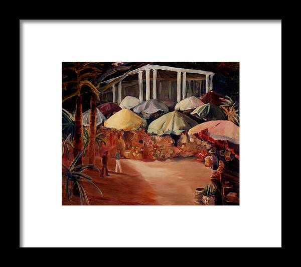 Oil Painting Framed Print featuring the painting Nassau Market Scene by Bettye Harwell