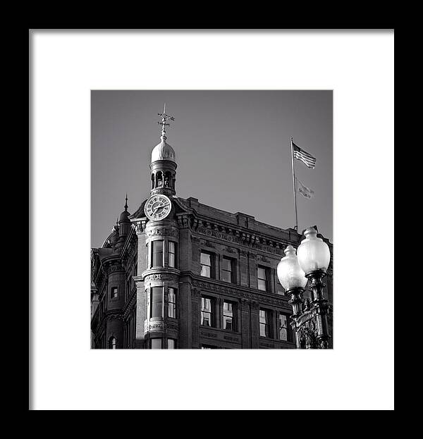 Historic Framed Print featuring the photograph National Savings and Trust Company In Black and White by Greg and Chrystal Mimbs