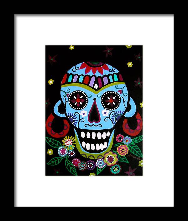 Native Framed Print featuring the painting Native Dia De Los Muertos Skull by Pristine Cartera Turkus