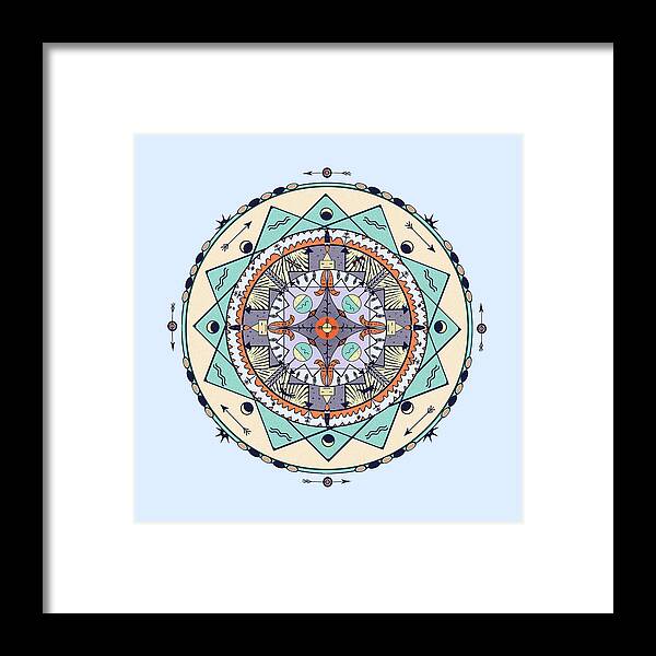 Pastel Framed Print featuring the digital art Native Symbols Mandala by Deborah Smith