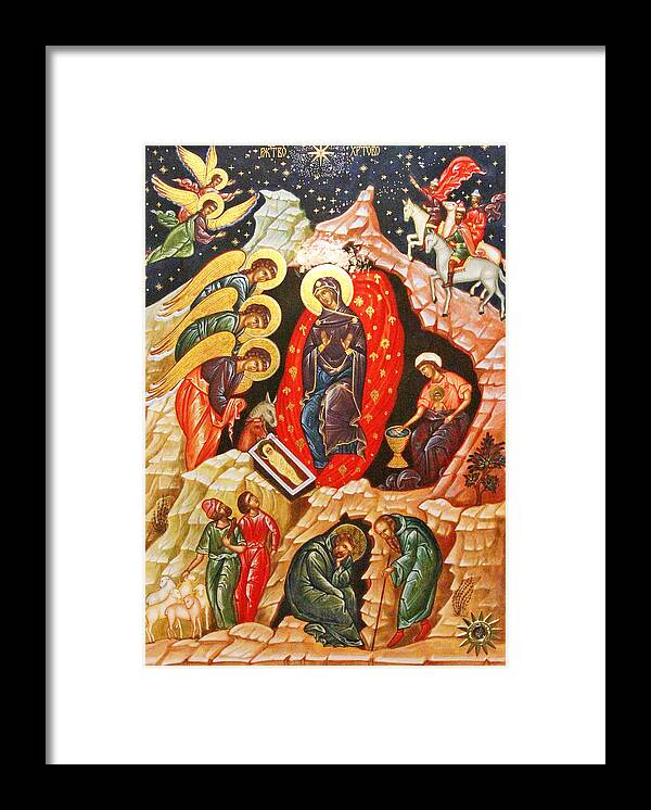 Nativity Framed Print featuring the painting Nativity Icon by Munir Alawi