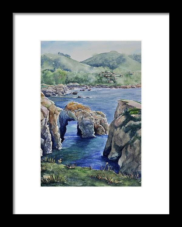 California Landscape Framed Print featuring the painting Natural Arch - Carmel by Sandy Fisher
