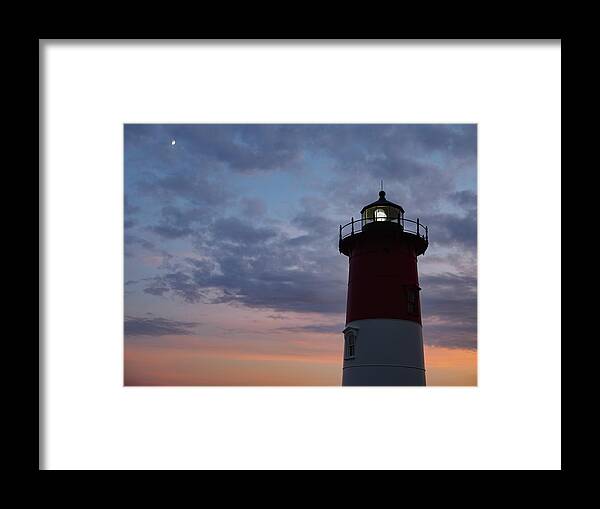 Blue Hour Framed Print featuring the photograph Nauset Light lighthouse at sunset by Marianne Campolongo