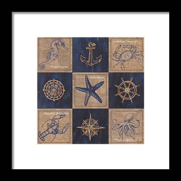 Seahorse Framed Print featuring the mixed media Nautical Burlap by Debbie DeWitt