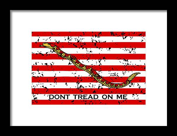 Navy Framed Print featuring the mixed media Navy Jack Flag - Don't Tread On Me by War Is Hell Store
