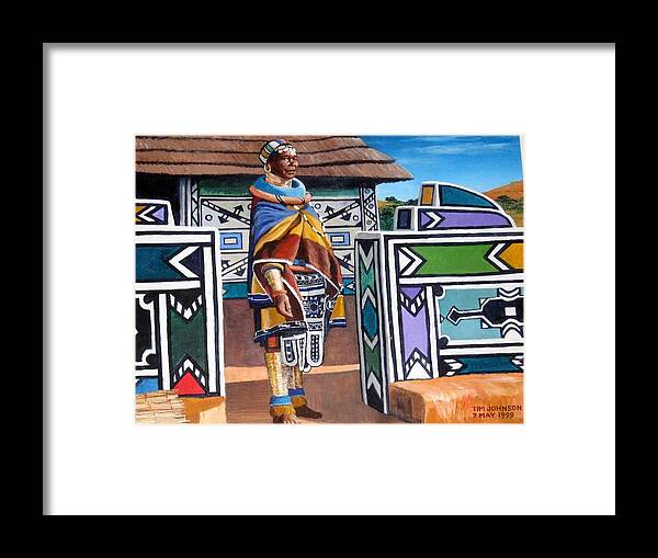 Ndebele Framed Print featuring the painting Ndebele Color by Tim Johnson