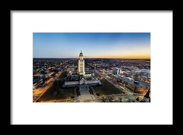  Framed Print featuring the photograph Nebraska State Capitol Sunset - wide angle by Mark Dahmke
