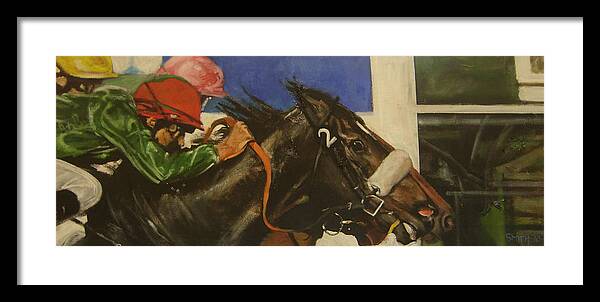 Horses Framed Print featuring the painting Neck and neck by Tom Smith