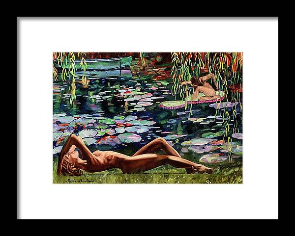 Water Lilies Framed Print featuring the painting Nenuphars by Nicole MARBAISE