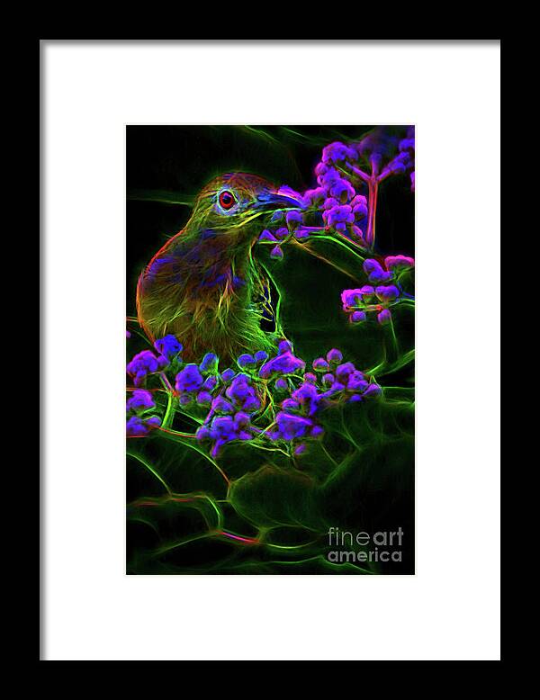 Animal Framed Print featuring the digital art Neon Sunbird by Ray Shiu