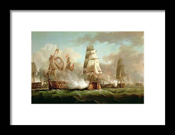 Neptune Framed Print featuring the painting Neptune engaging Trafalgar by J Francis Sartorius