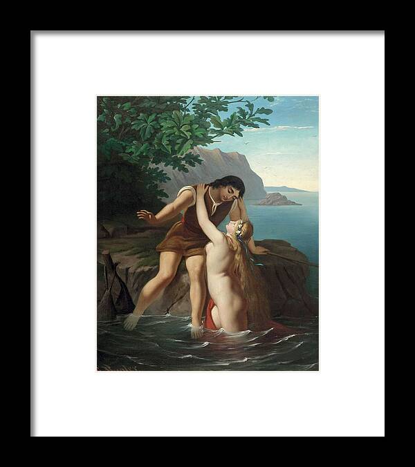 Georg Kugler Framed Print featuring the painting Nereid And A Young Man In A Seascape by Georg Kugler