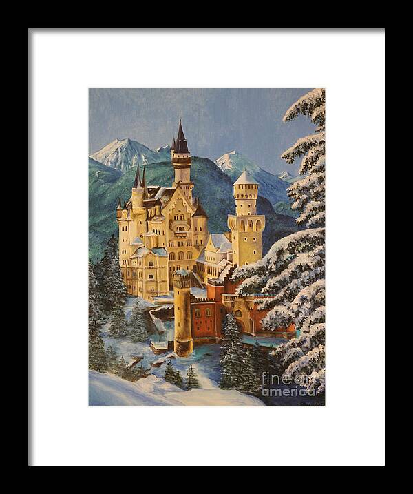 Germany Art Framed Print featuring the painting Neuschwanstein Castle in Winter by Charlotte Blanchard