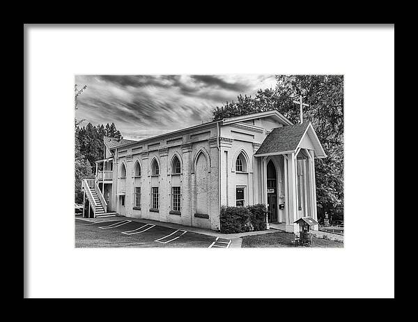 B&w Framed Print featuring the photograph Nevada City Church by Robin Mayoff