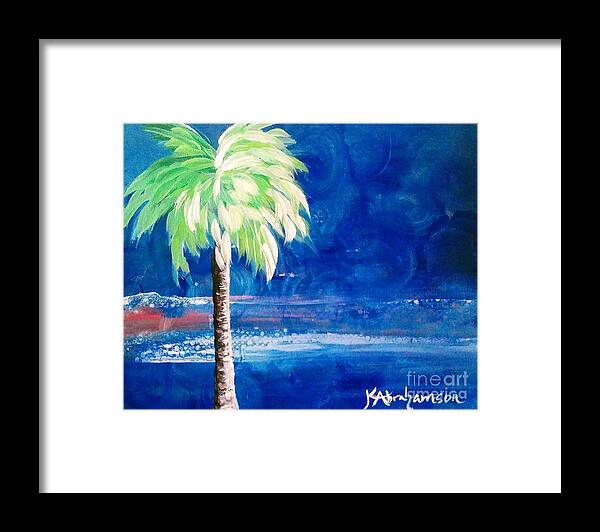 Palm Tree Framed Print featuring the painting New Blue Horizons Palm Tree by Kristen Abrahamson